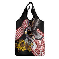United States and American Samoa Together Grocery Bag Bald Eagle and Polynesian Traditional Culture with Plumeria