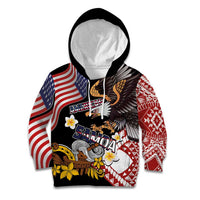 United States and American Samoa Together Kid Hoodie Bald Eagle and Polynesian Traditional Culture with Plumeria