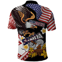 United States and American Samoa Together Polo Shirt Bald Eagle and Polynesian Traditional Culture with Plumeria