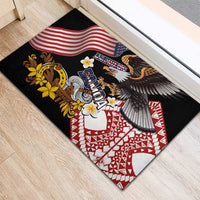 United States and American Samoa Together Rubber Doormat Bald Eagle and Polynesian Traditional Culture with Plumeria