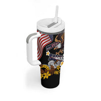 United States and American Samoa Together Tumbler With Handle Bald Eagle and Polynesian Traditional Culture with Plumeria