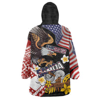 United States and American Samoa Together Wearable Blanket Hoodie Bald Eagle and Polynesian Traditional Culture with Plumeria