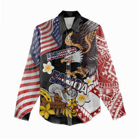 United States and American Samoa Together Women Casual Shirt Bald Eagle and Polynesian Traditional Culture with Plumeria