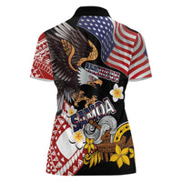 United States and American Samoa Together Women Polo Shirt Bald Eagle and Polynesian Traditional Culture with Plumeria