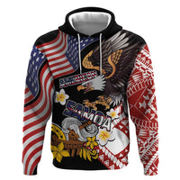 United States and American Samoa Together Zip Hoodie Bald Eagle and Polynesian Traditional Culture with Plumeria