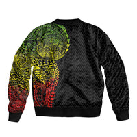Hawaiian Traditional Tattoos Bomber Jacket Kakau Tribal Tropical Plant Motif Kanaka Maoli Flag Color Inspired LT03 - Polynesian Pride