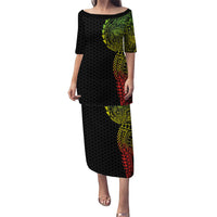 Hawaiian Traditional Tattoos Family Matching Puletasi and Hawaiian Shirt Kakau Tribal Tropical Plant Motif Kanaka Maoli Flag Color Inspired LT03 Mom's Dress Multicolor - Polynesian Pride