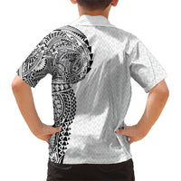 Hawaiian Traditional Tattoos Family Matching Long Sleeve Bodycon Dress and Hawaiian Shirt Kakau Tribal Tropical Plant Motif White Color LT03 - Polynesian Pride