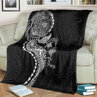 Hawaiian Kakau Tribal Sea Animals Tattoos Blanket Black Color
