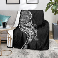 Hawaiian Kakau Tribal Sea Animals Tattoos Blanket Black Color