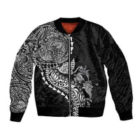 Hawaiian Kakau Tribal Sea Animals Tattoos Bomber Jacket Black Color LT03 Unisex Black - Polynesian Pride