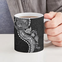 Hawaiian Kakau Tribal Sea Animals Tattoos Ceramic Mug Black Color