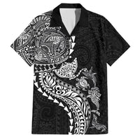 Hawaiian Kakau Tribal Sea Animals Tattoos Family Matching Mermaid Dress and Hawaiian Shirt Black Color LT03 Dad's Shirt - Short Sleeve Black - Polynesian Pride