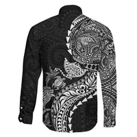 Hawaiian Kakau Tribal Sea Animals Tattoos Family Matching Off Shoulder Short Dress and Hawaiian Shirt Black Color LT03 - Polynesian Pride