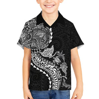 Hawaiian Kakau Tribal Sea Animals Tattoos Family Matching Short Sleeve Bodycon Dress and Hawaiian Shirt Black Color LT03 Son's Shirt Black - Polynesian Pride