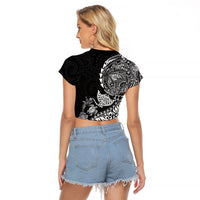 Hawaiian Kakau Tribal Sea Animals Tattoos Raglan Cropped T Shirt Black Color LT03 - Polynesian Pride