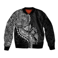 Hawaiian Kakau Tribal Sea Animals Tattoos Sleeve Zip Bomber Jacket Black Color LT03 Unisex Black - Polynesian Pride