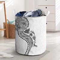 Hawaiian Kakau Tribal Sea Animals Tattoos Laundry Basket White Color