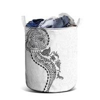Hawaiian Kakau Tribal Sea Animals Tattoos Laundry Basket White Color