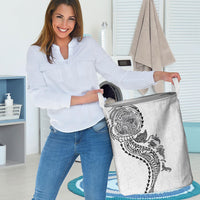 Hawaiian Kakau Tribal Sea Animals Tattoos Laundry Basket White Color