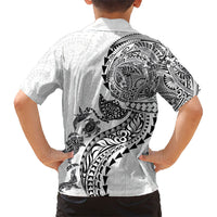 Hawaiian Kakau Tribal Sea Animals Tattoos Family Matching Off Shoulder Maxi Dress and Hawaiian Shirt White Color LT03 - Polynesian Pride