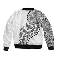 Hawaiian Kakau Tribal Sea Animals Tattoos Sleeve Zip Bomber Jacket White Color LT03 - Polynesian Pride