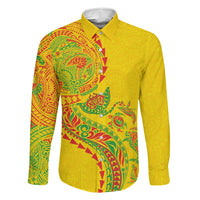 Hawaiian Kakau Tribal Sea Animals Tattoos Family Matching Long Sleeve Bodycon Dress and Hawaiian Shirt Kanaka Maoli Flag Color Inspired LT03 Dad's Shirt - Long Sleeve Multicolor - Polynesian Pride
