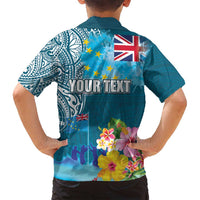 Personalised Tuvalu Independence Day Family Matching Off Shoulder Short Dress and Hawaiian Shirt Tuvaluan Tribal Flag Style LT03 - Polynesian Pride