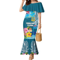 Personalised Tuvalu Independence Day Mermaid Dress Tuvaluan Tribal Flag Style LT03 Women Turquoise - Polynesian Pride