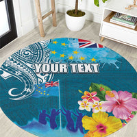 Personalised Tuvalu Independence Day Round Carpet Tuvaluan Tribal Flag Style LT03 Turquoise - Polynesian Pride