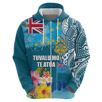 Personalised Tuvalu Independence Day Zip Hoodie Tuvaluan Tribal Flag Style LT03 - Polynesian Pride