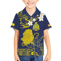 Niue Independence Day Family Matching Long Sleeve Bodycon Dress and Hawaiian Shirt Hiapo Pattern Fiti Pua and Uga LT03 Son's Shirt Yellow - Polynesian Pride