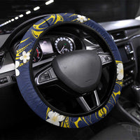 Niue Independence Day Steering Wheel Cover Hiapo Pattern Fiti Pua and Uga LT03 Universal Fit Yellow - Polynesian Pride