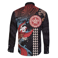 Hawaii and Japanese Together Family Matching Off The Shoulder Long Sleeve Dress and Hawaiian Shirt Koi Fish and Kakau Pattern