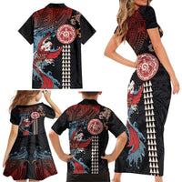 Hawaii and Japanese Together Family Matching Short Sleeve Bodycon Dress and Hawaiian Shirt Koi Fish and Kakau Pattern