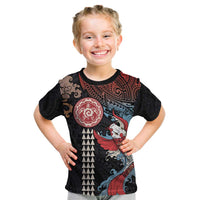 Hawaii and Japanese Together Kid T Shirt Koi Fish and Kakau Pattern