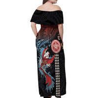 Hawaii and Japanese Together Off Shoulder Maxi Dress Koi Fish and Kakau Pattern LT03 - Polynesian Pride