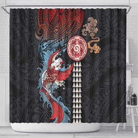 Hawaii and Japanese Together Shower Curtain Koi Fish and Kakau Pattern