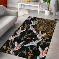 Hawaii and Japanese Together Area Rug Cranes Birds with Kakau Pattern