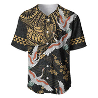 Hawaii and Japanese Together Baseball Jersey Cranes Birds with Kakau Pattern LT03 Black - Polynesian Pride