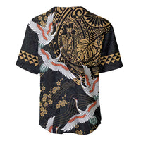 Hawaii and Japanese Together Baseball Jersey Cranes Birds with Kakau Pattern LT03 - Polynesian Pride