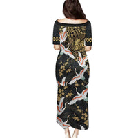 Hawaii and Japanese Together Family Matching Puletasi and Hawaiian Shirt Cranes Birds with Kakau Pattern