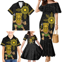 Hawaii and Philippines Together Family Matching Mermaid Dress and Hawaiian Shirt Warrior Tiki Mask and Filipino Sun Polynesian Style