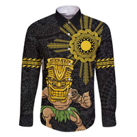 Hawaii and Philippines Together Family Matching Short Sleeve Bodycon Dress and Hawaiian Shirt Warrior Tiki Mask and Filipino Sun Polynesian Style