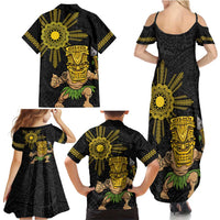 Hawaii and Philippines Together Family Matching Summer Maxi Dress and Hawaiian Shirt Warrior Tiki Mask and Filipino Sun Polynesian Style