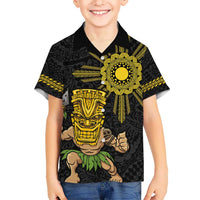 Hawaii and Philippines Together Kid Hawaiian Shirt Warrior Tiki Mask and Filipino Sun Polynesian Style