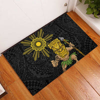 Hawaii and Philippines Together Rubber Doormat Warrior Tiki Mask and Filipino Sun Polynesian Style