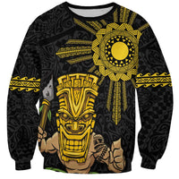 Hawaii and Philippines Together Sweatshirt Warrior Tiki Mask and Filipino Sun Polynesian Style