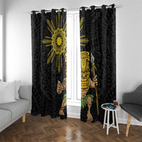 Hawaii and Philippines Together Window Curtain Warrior Tiki Mask and Filipino Sun Polynesian Style
