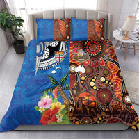 Fiji and Australia Together Bedding Set Fijian Tapa Plants with Kangaroo and Aboriginal - Polynesian Pride